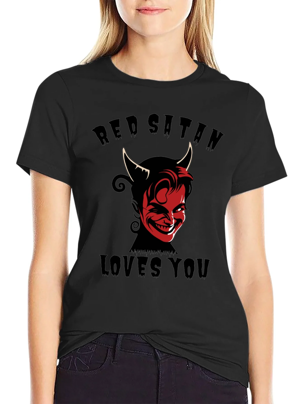 Red Satan Loves You T-Shirt - Graphic Print Tee