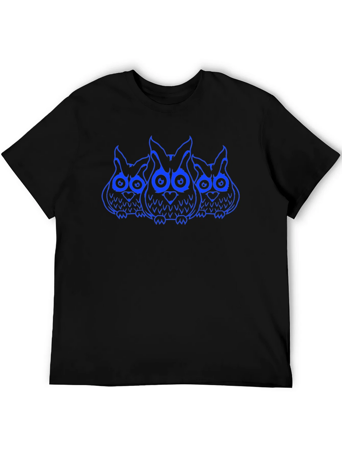 Owl Trio Graphic Print T-Shirt - Black
