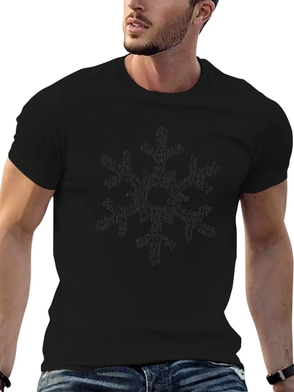Binary Code Snowflake Graphic Tee - Black