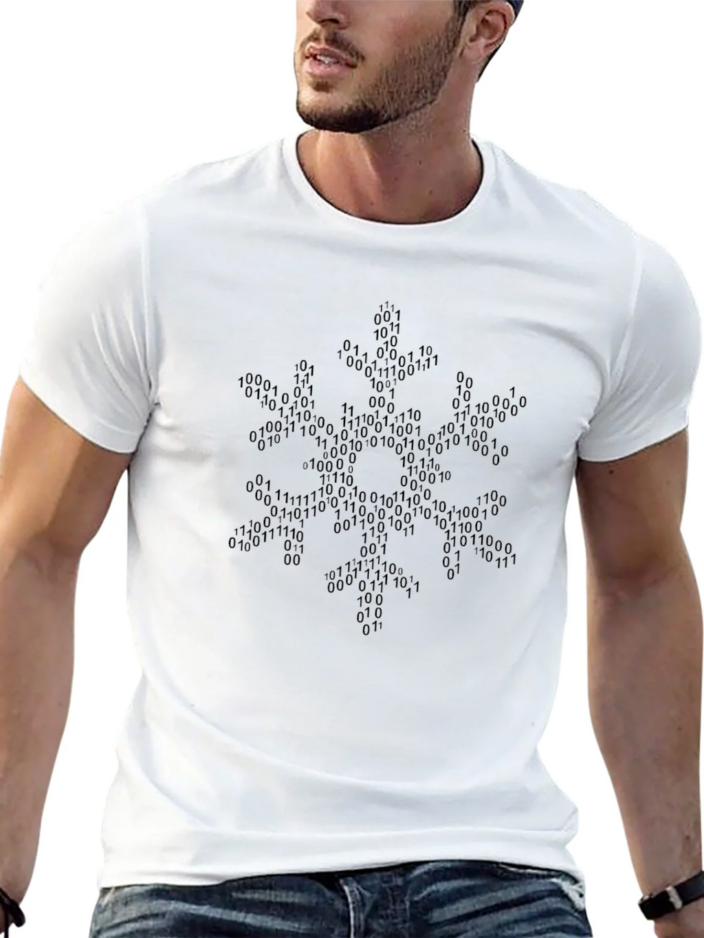 Binary Code Snowflake Graphic Tee - Black